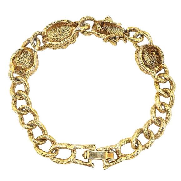 Vintage Gold-Tone Link Bracelet w Insect & Floral Charms Victorian Revival 7.5” - Picture 4 of 5